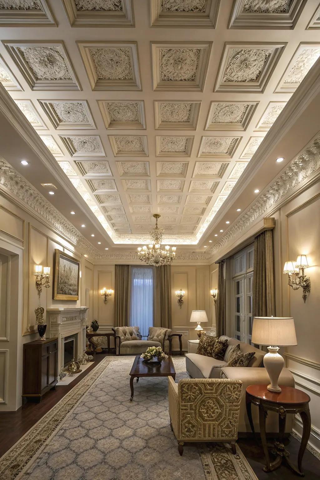 Paneled ceilings add elegance and architectural interest.