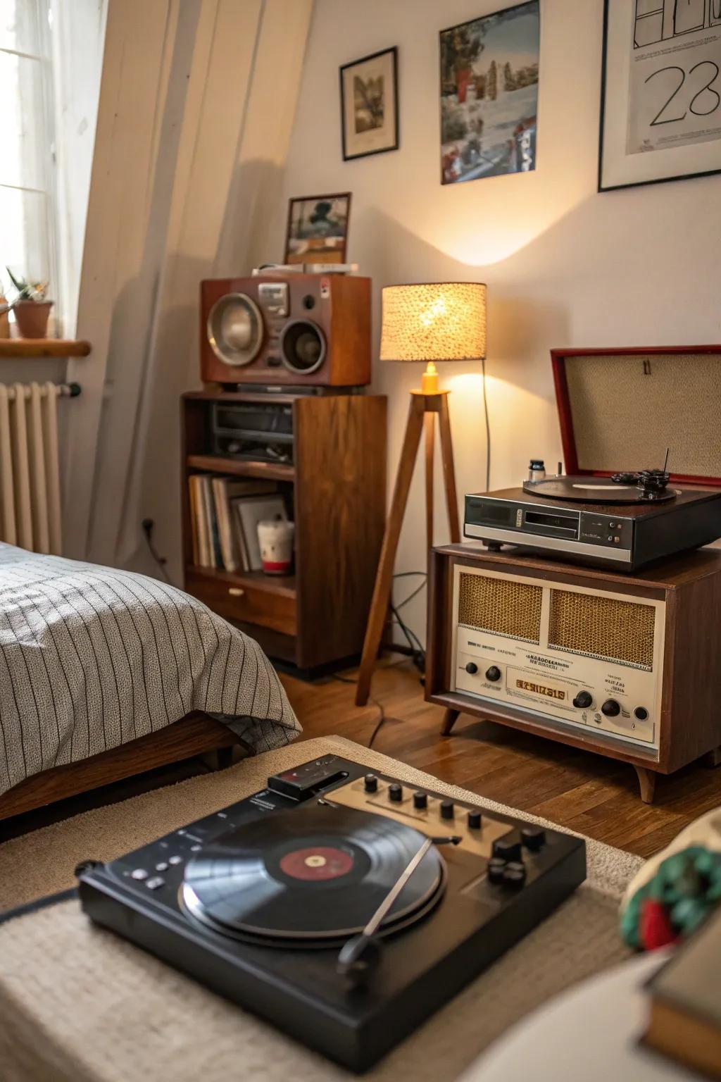 Vintage electronics add a nostalgic feel and serve as icebreakers.