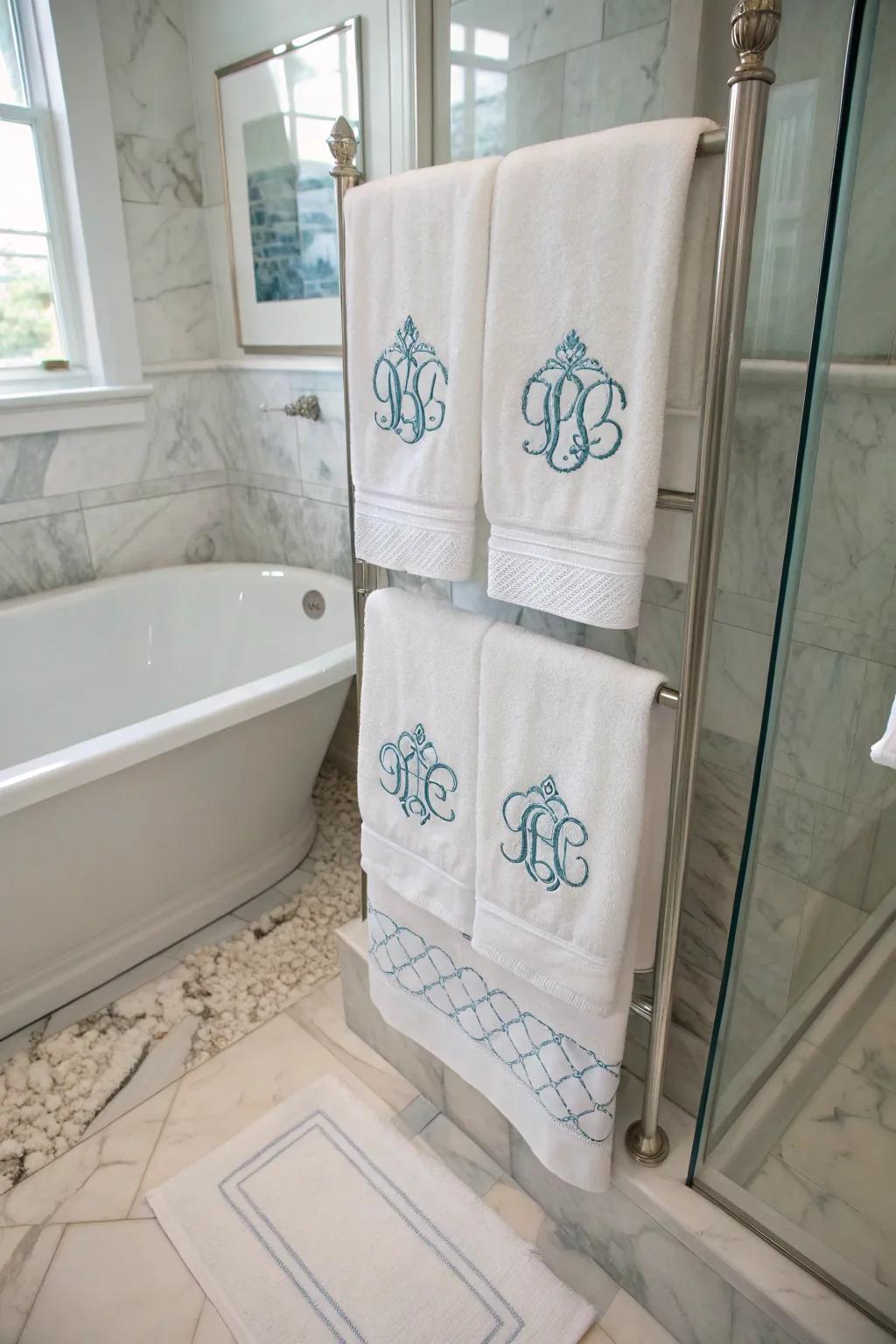 Monogrammed towels offer a personal touch.