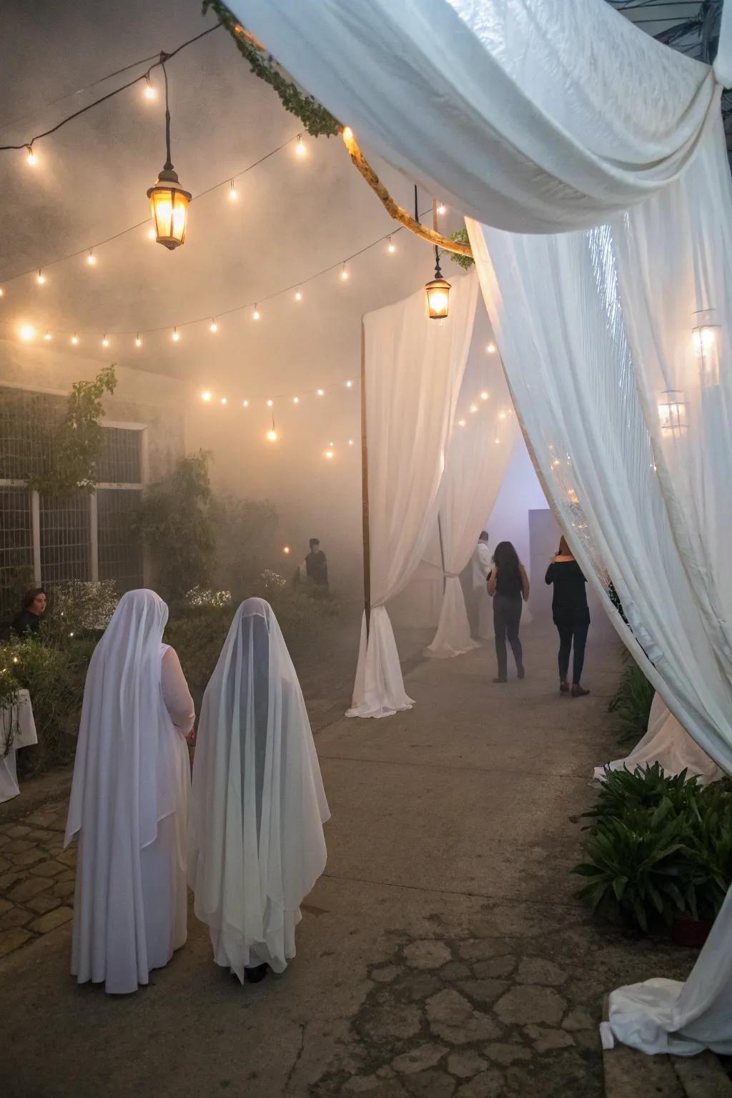 Produce a spectral scene using a shadowy festivity.