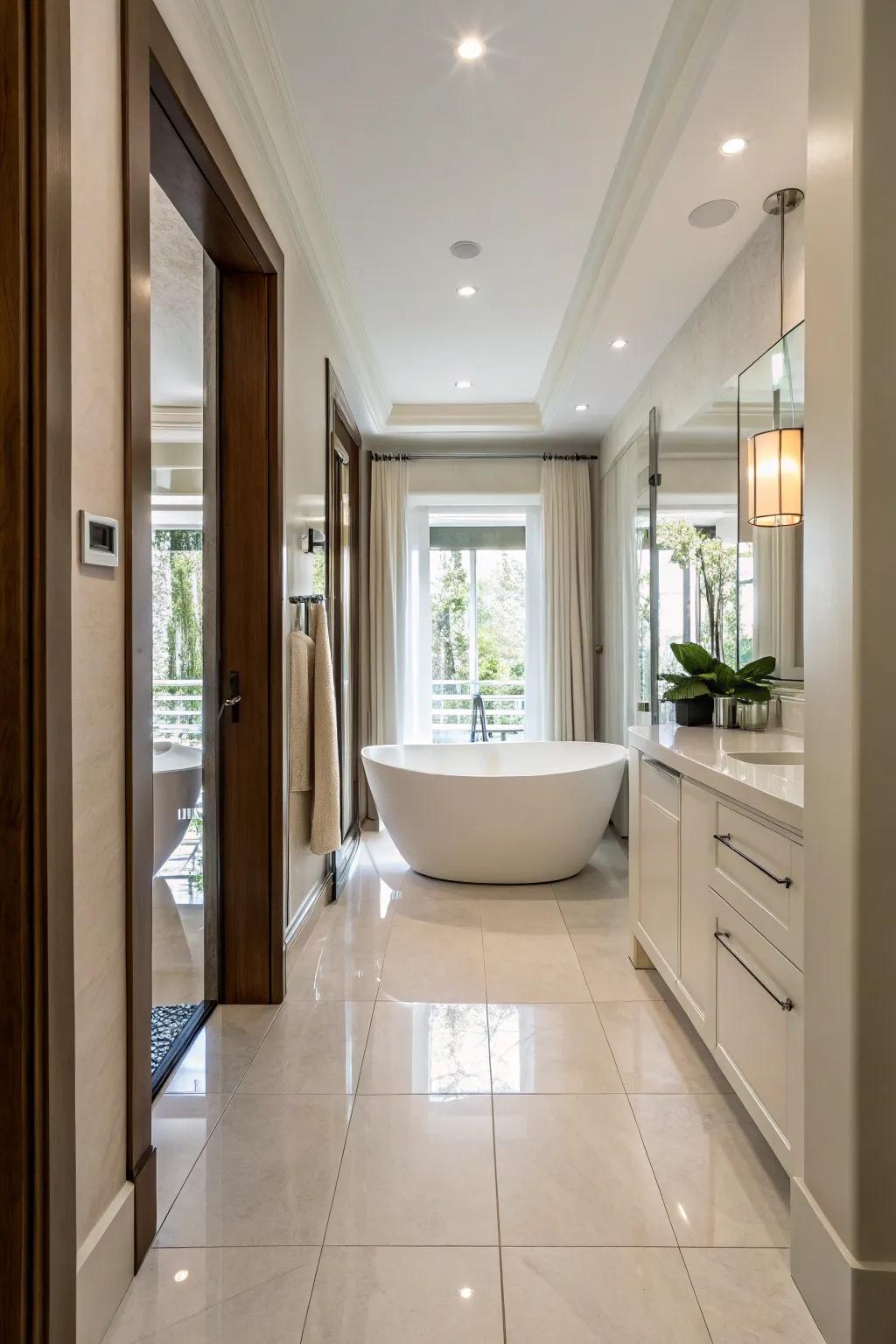 A freestanding tub adds a touch of luxury.