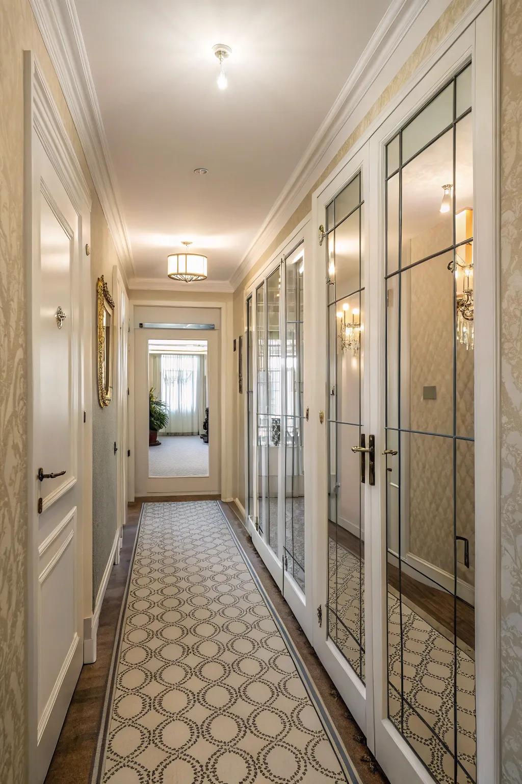 Add style using contemporary glass closet panels.