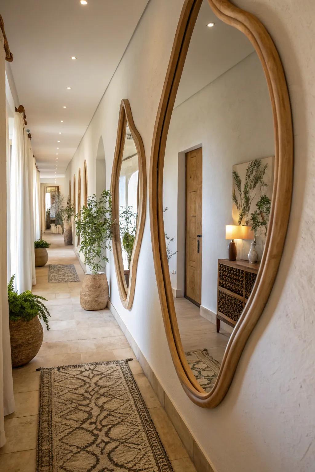 Organic-shaped mirrors offer a gentle, natural elegance.