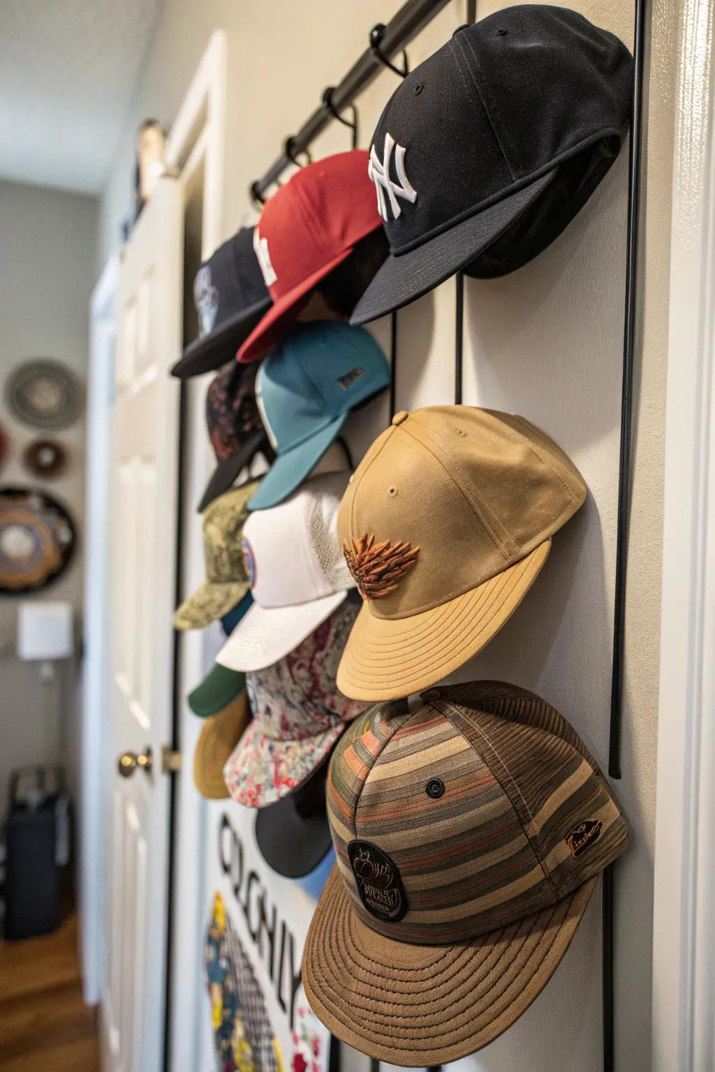 Magnetized surfaces offer a fresh way to display and rearrange hats.
