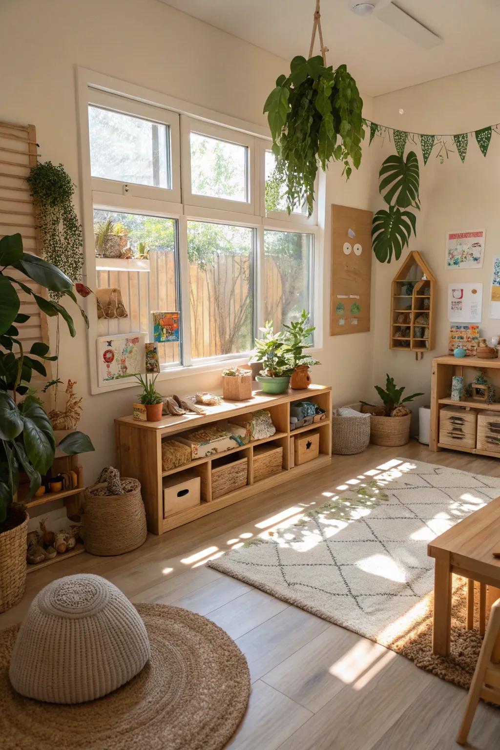Integrating nature for a soothing daycare setting.