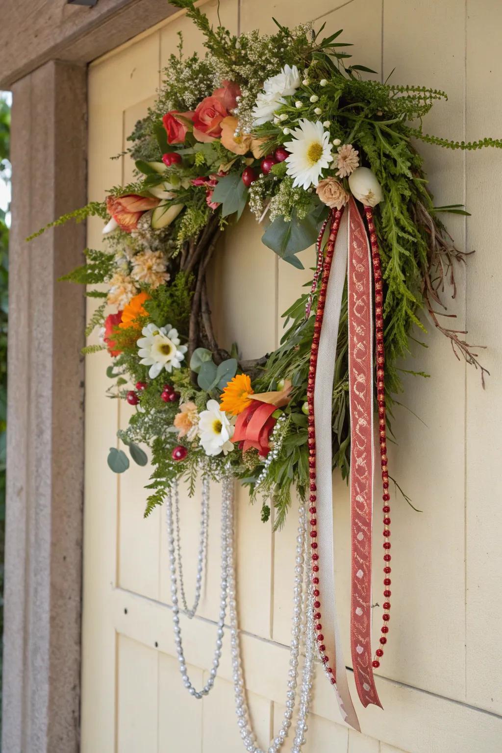Seasonal floral wreaths impart personalized charm to any area.