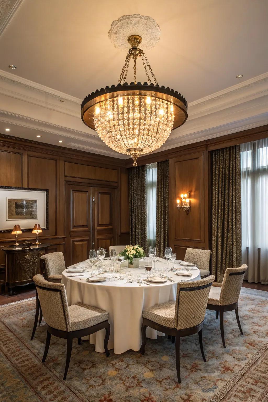 Overhead lights establish the ambiance within dining rooms.