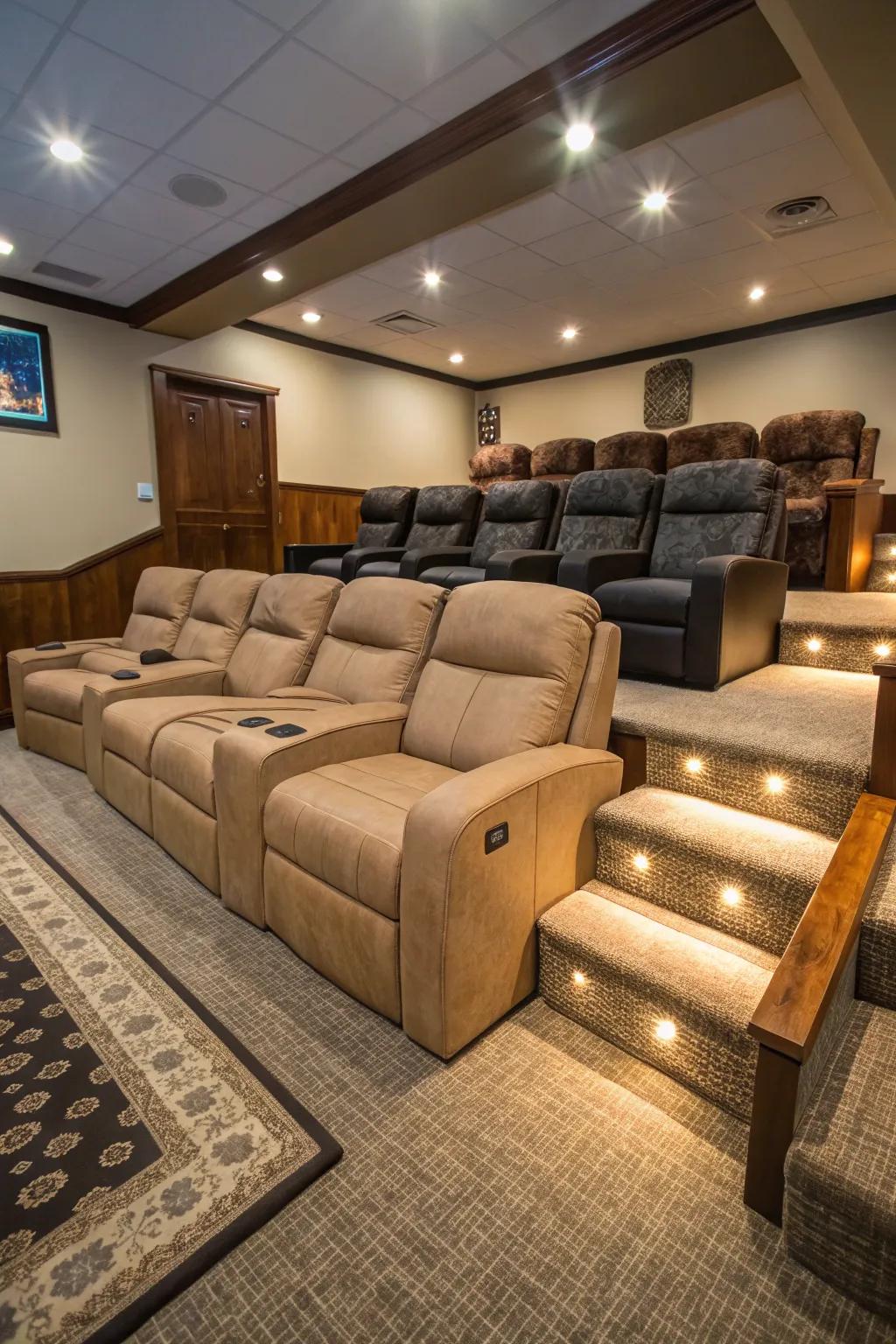 Mixing seating styles adds variety and comfort to your theater.