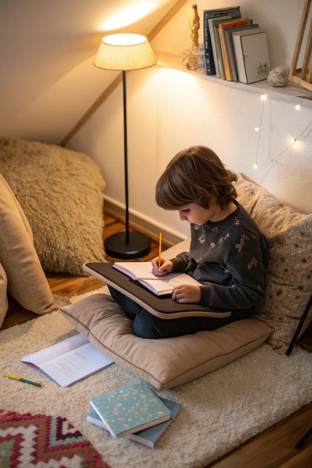 Portable lap desks offer flexibility for learning anywhere in the home.