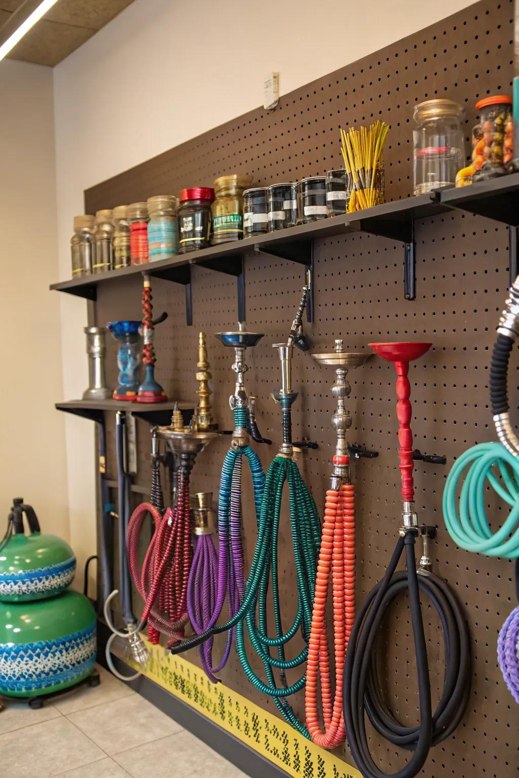 A DIY pegboard is a custom way to sort your smoking gear.