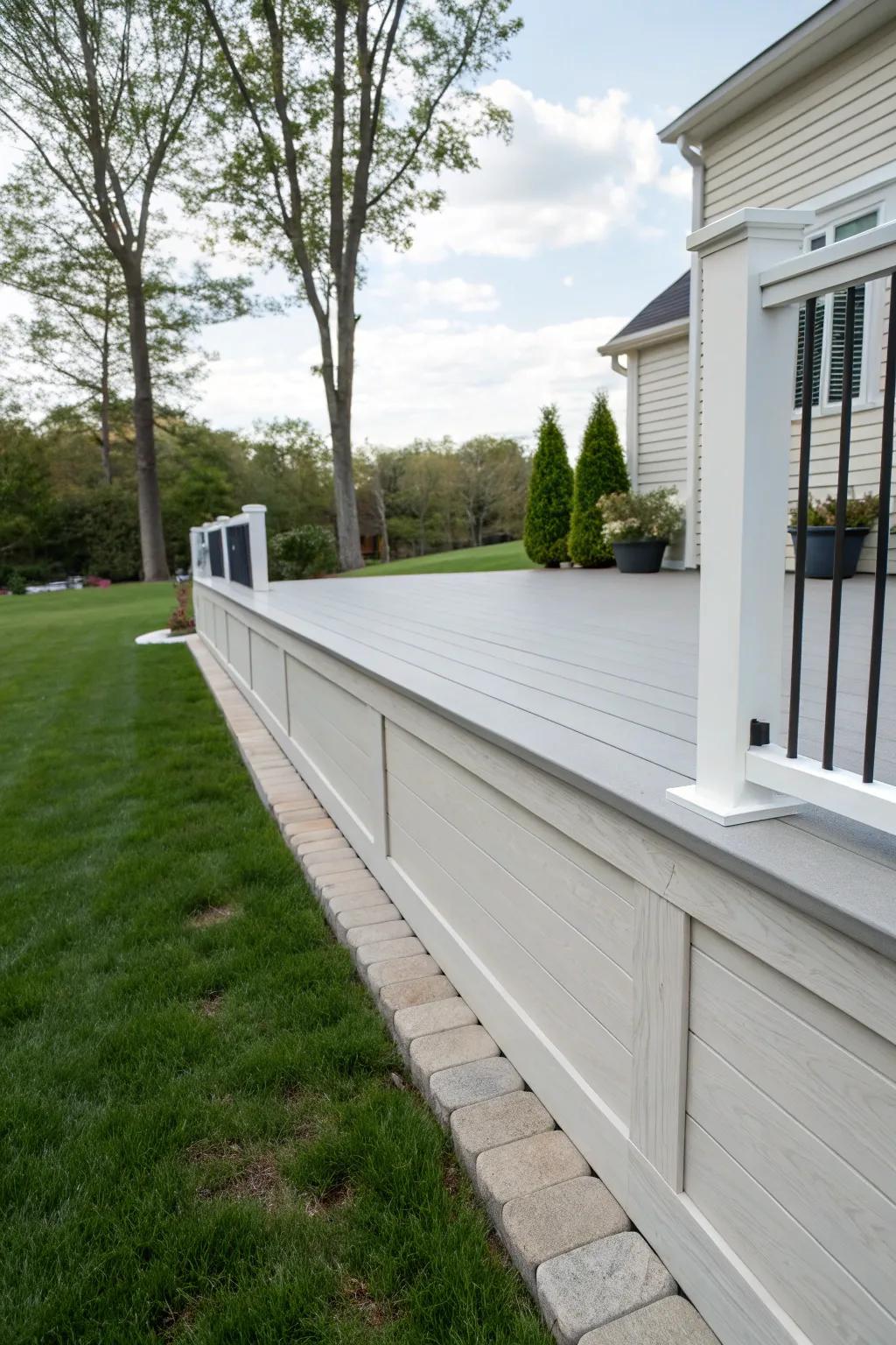 Vinyl skirting provides design and maintenance flexibility.