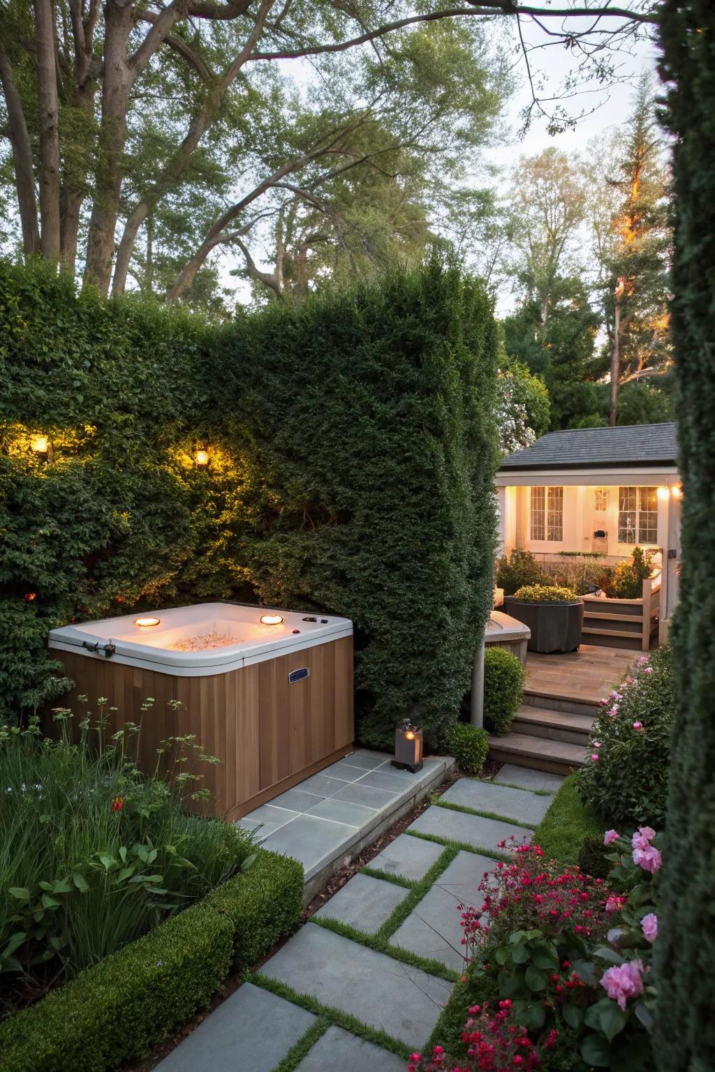 Discover a secret hideaway by positioning your hot tub in a secluded area.