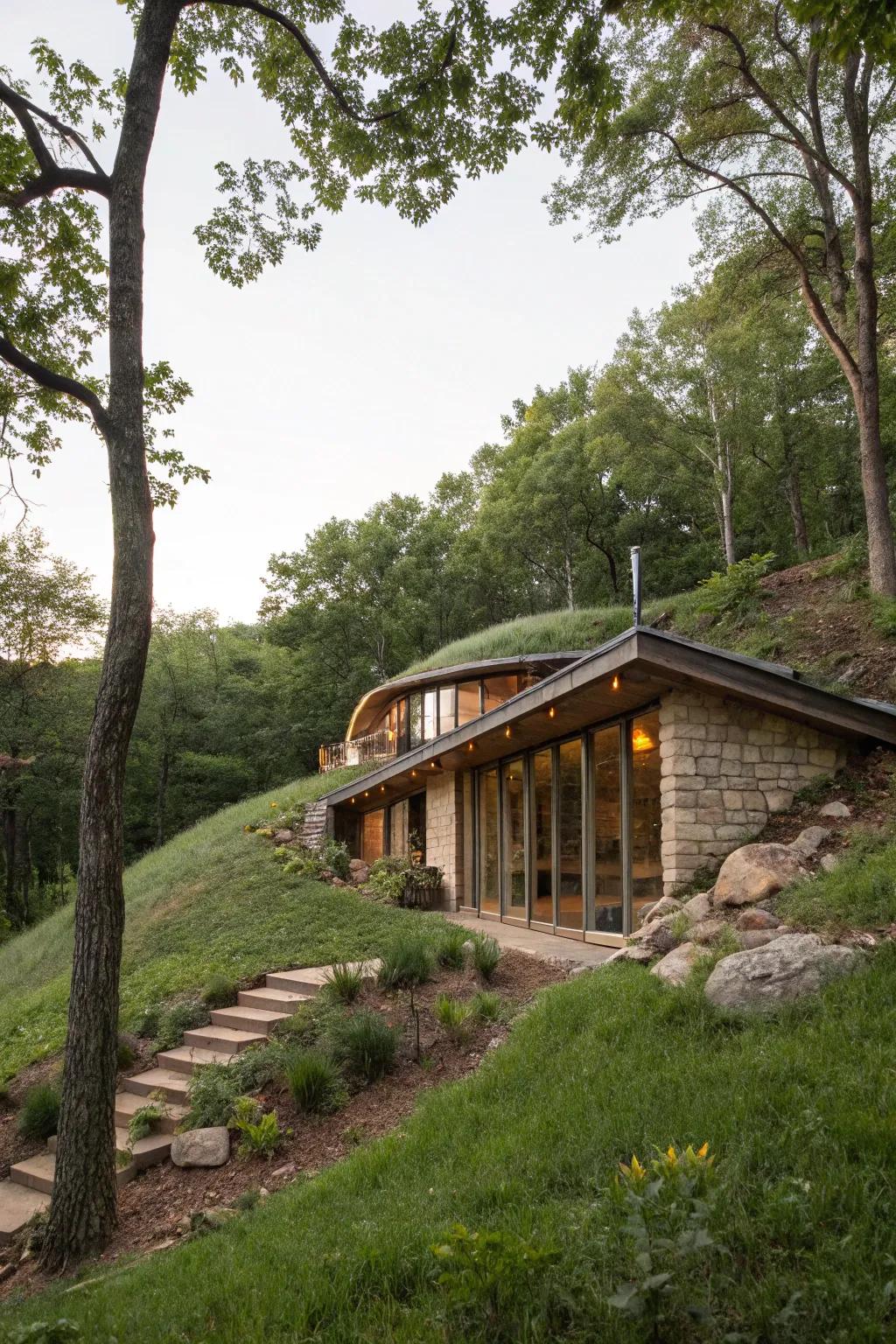 An earth-covered safe haven tucked into the landscape.