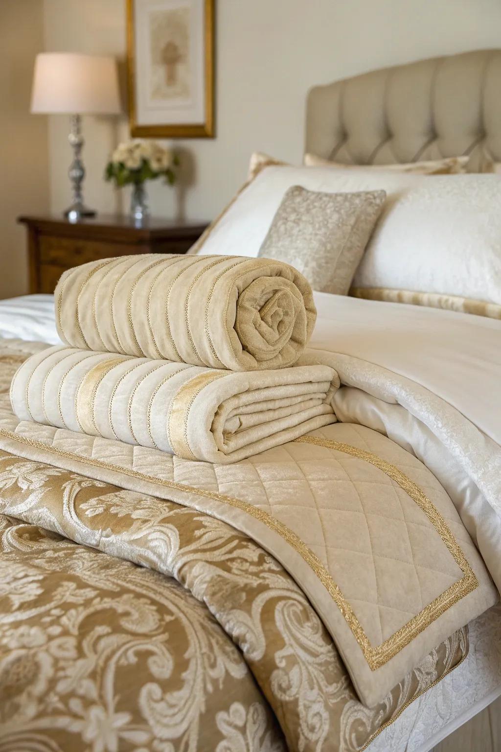 Layered bedding provides a comfortable feel.