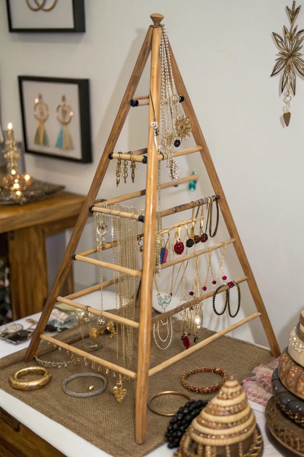 Fashion an eye-catching pyramid stand for your jewelry.