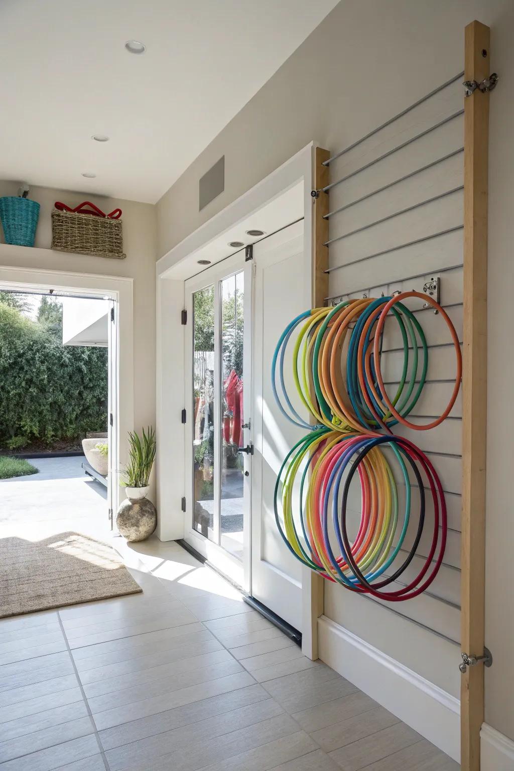 Creative circles stored on an over-door rack, making the most of spot and easy to get to.