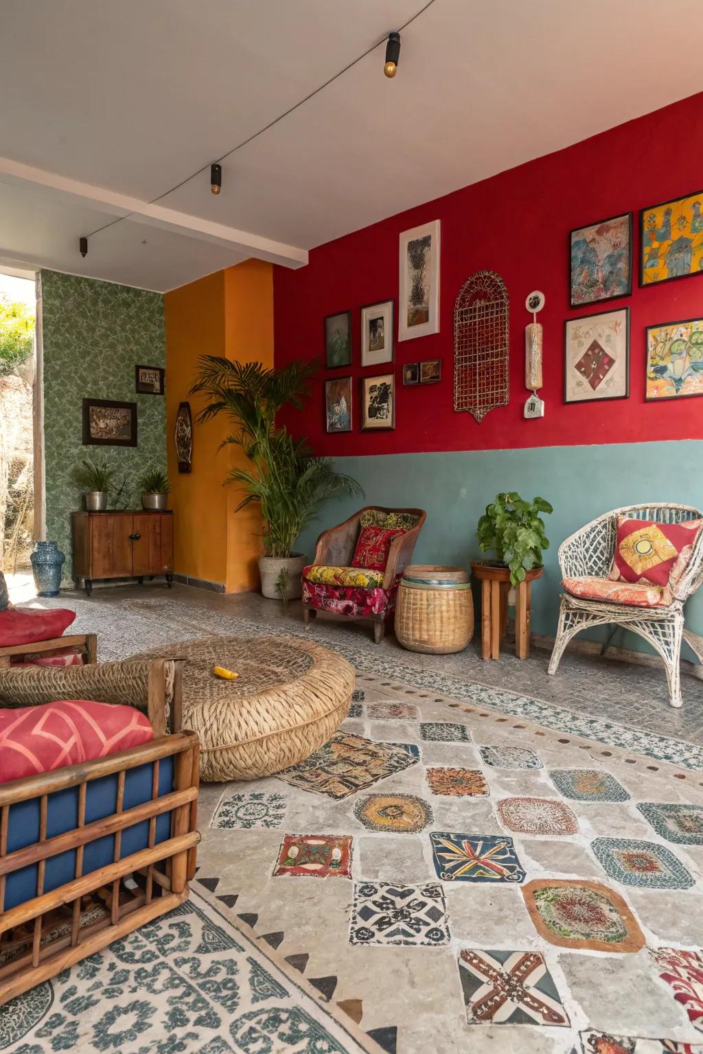 A concrete mosaic turns a floor into a work of art.