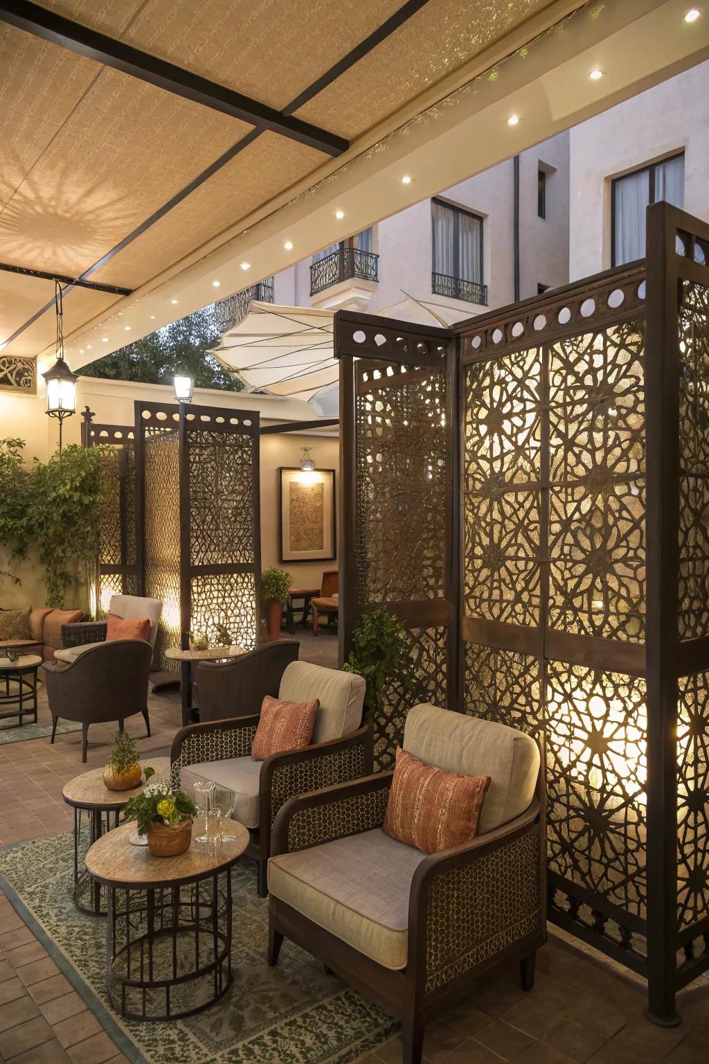 Privacy screens add intimacy and style to your indoor patio.