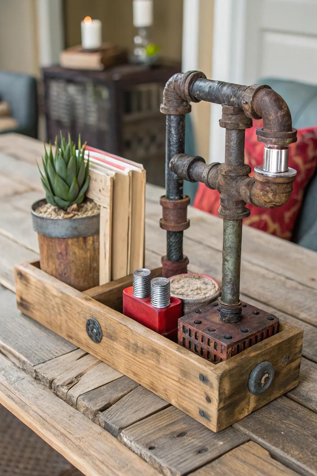 Repurposed materials add a sustainable touch to industrial decor.