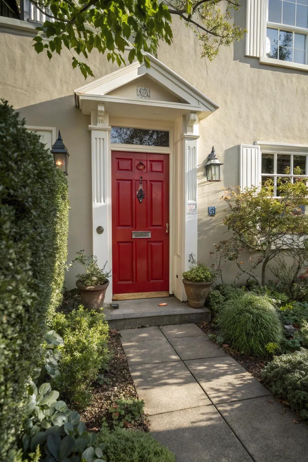 A classic red door emanates warmth and timelessness.