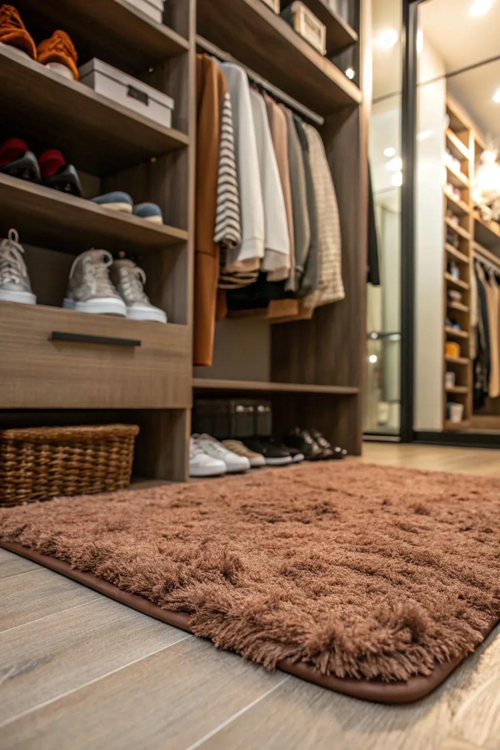 Add warmth and comfort with a cozy floor covering in your closet.