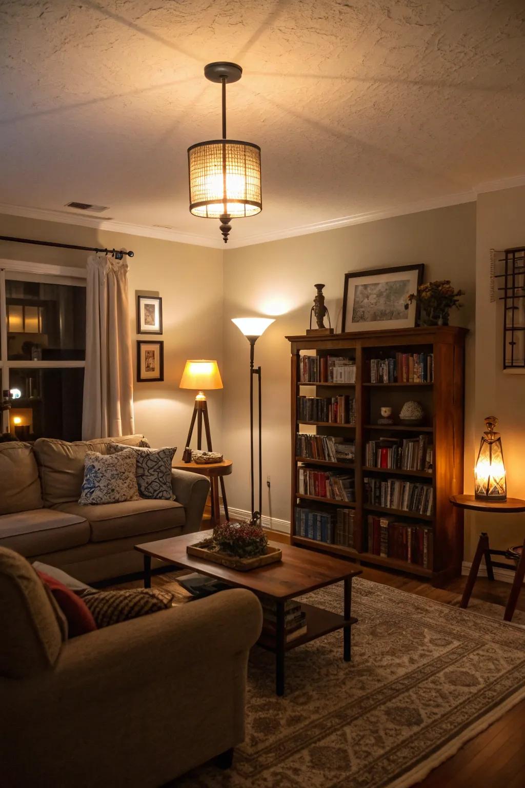 Variable illumination establishing versatile atmospheres within a living space.