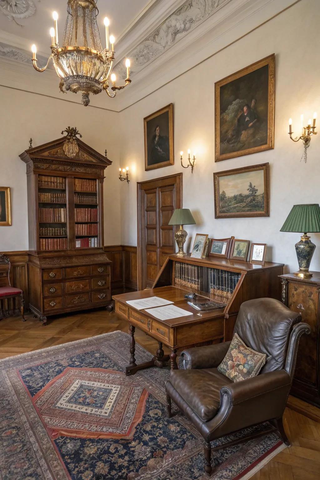 Antique pieces add heritage and depth to the interior.