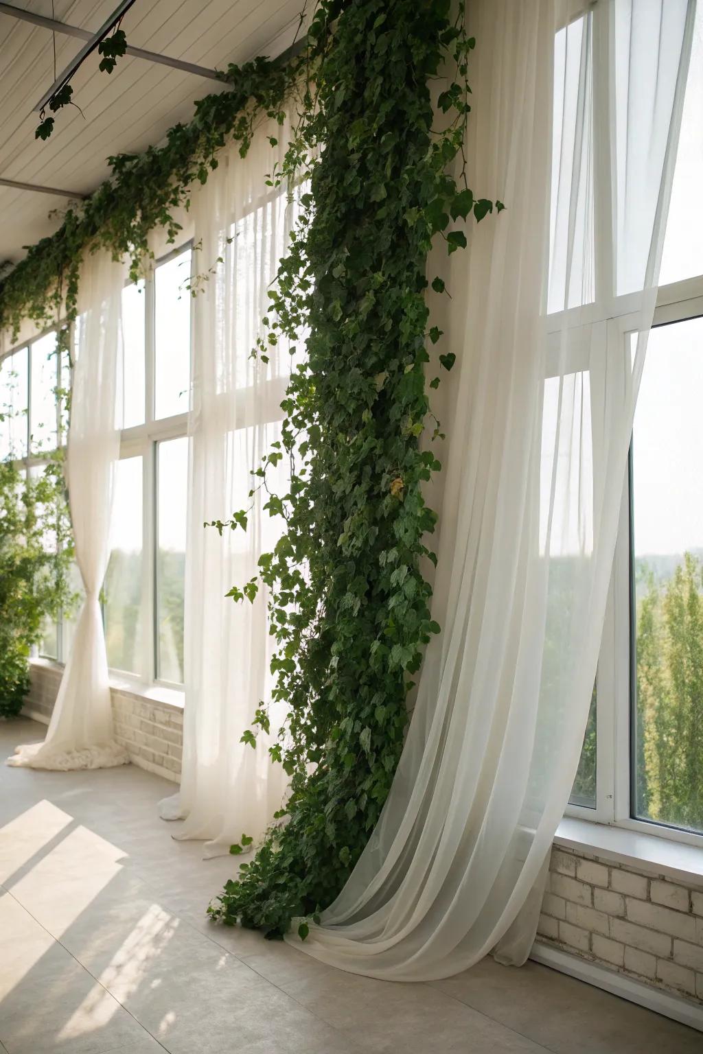 Soft curtains create an ivy wall that's both dreamy and stylish.
