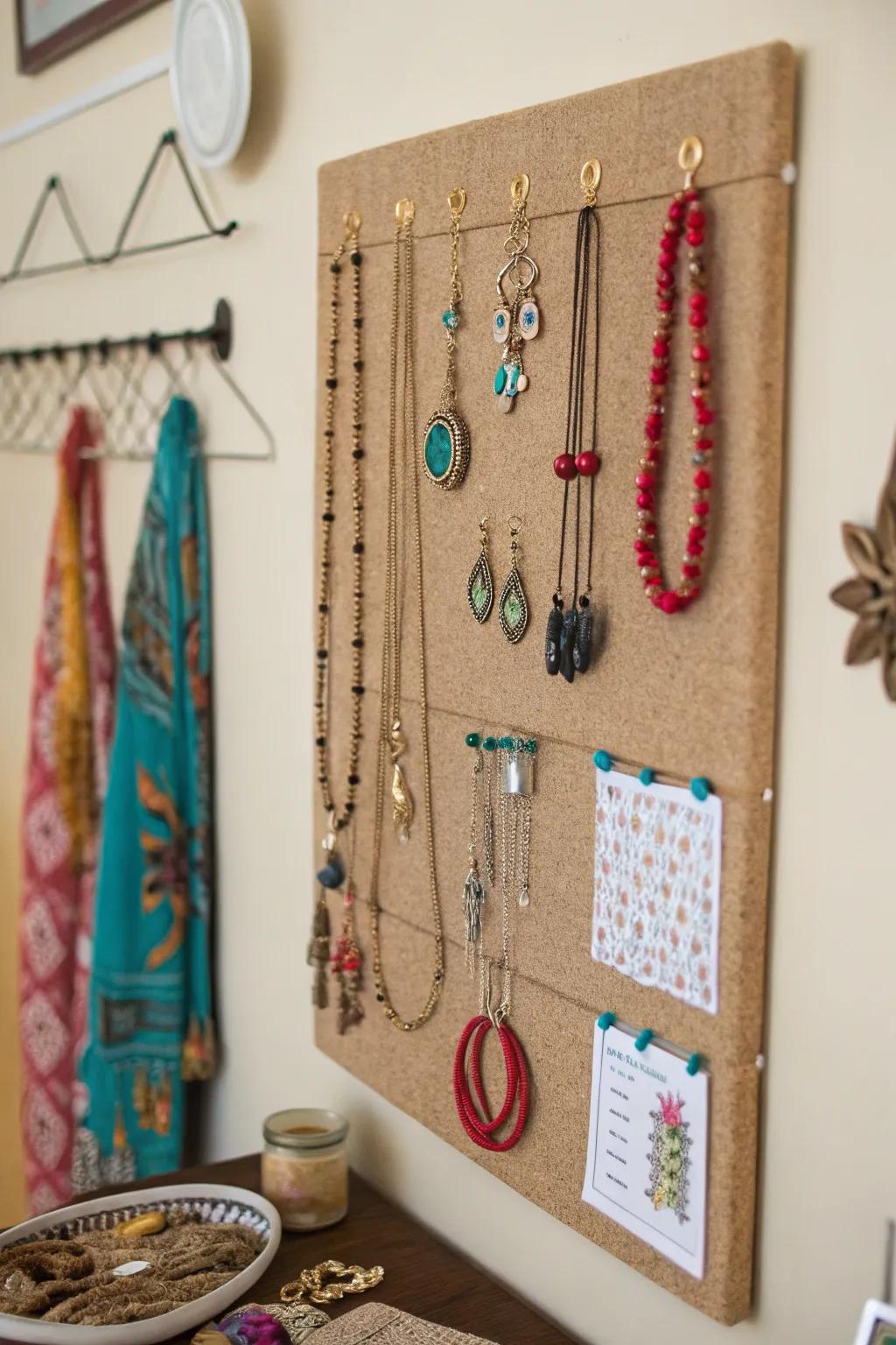 A fabric-covered display board for jewelry