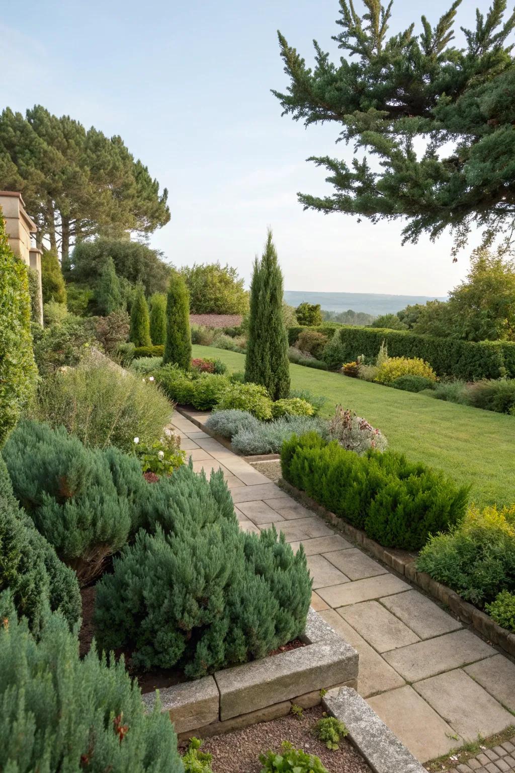 Elegant garden perimeters outlined by junipers