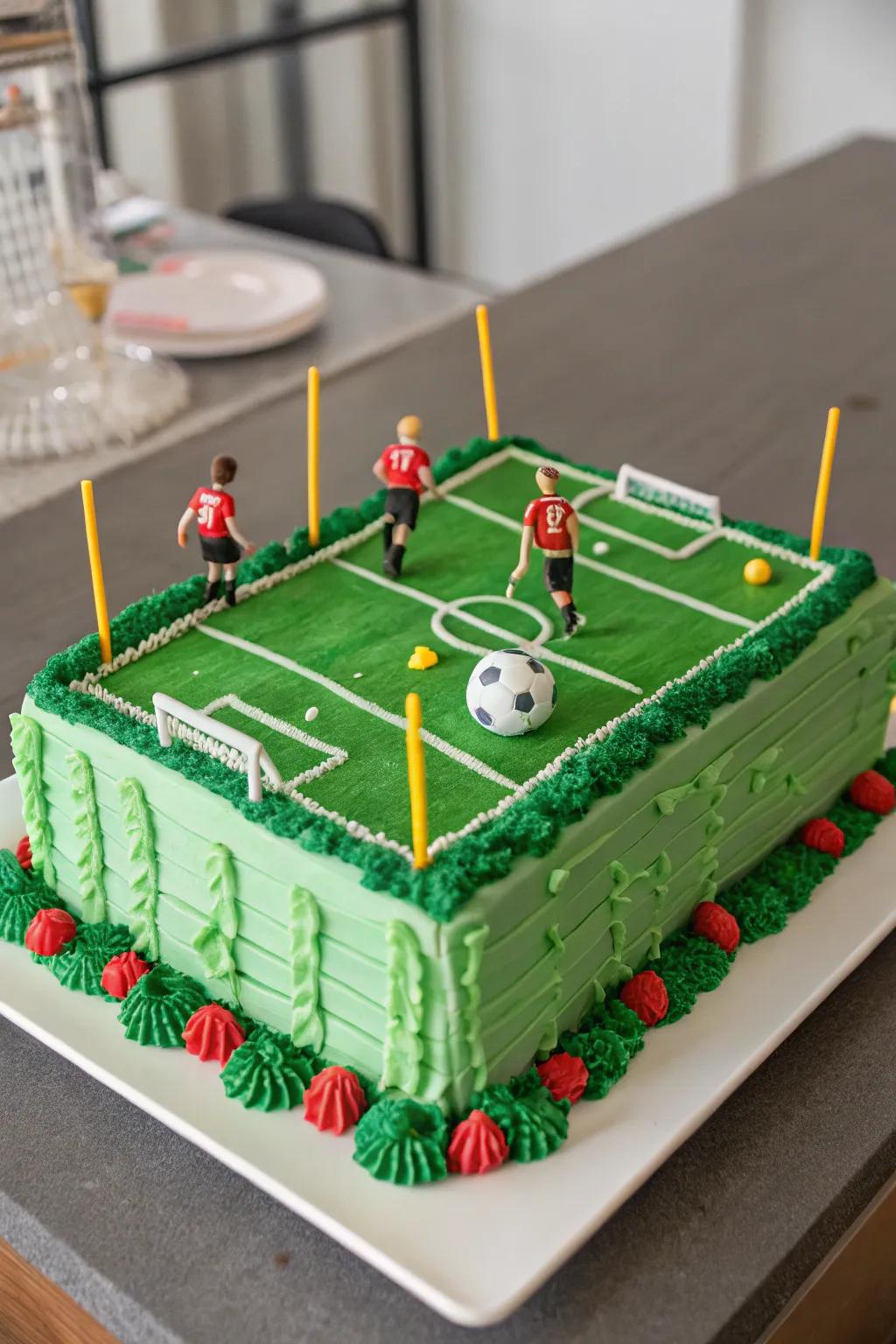 A gridiron area cake serving as a striking centerpiece.
