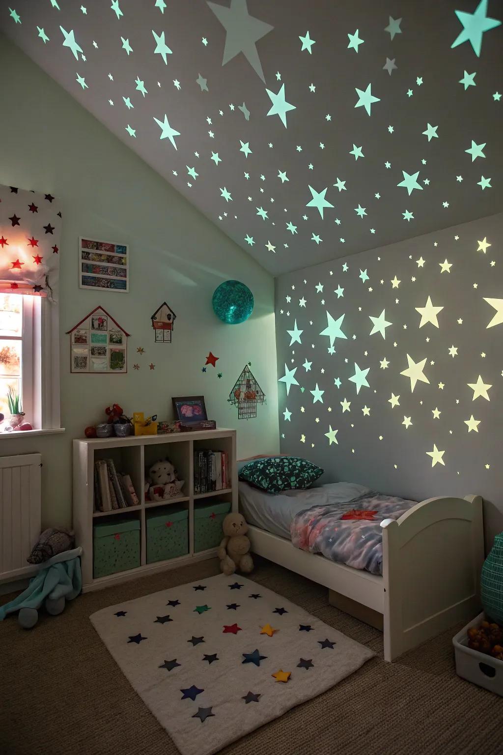 Night light accents add a magical nighttime glow.