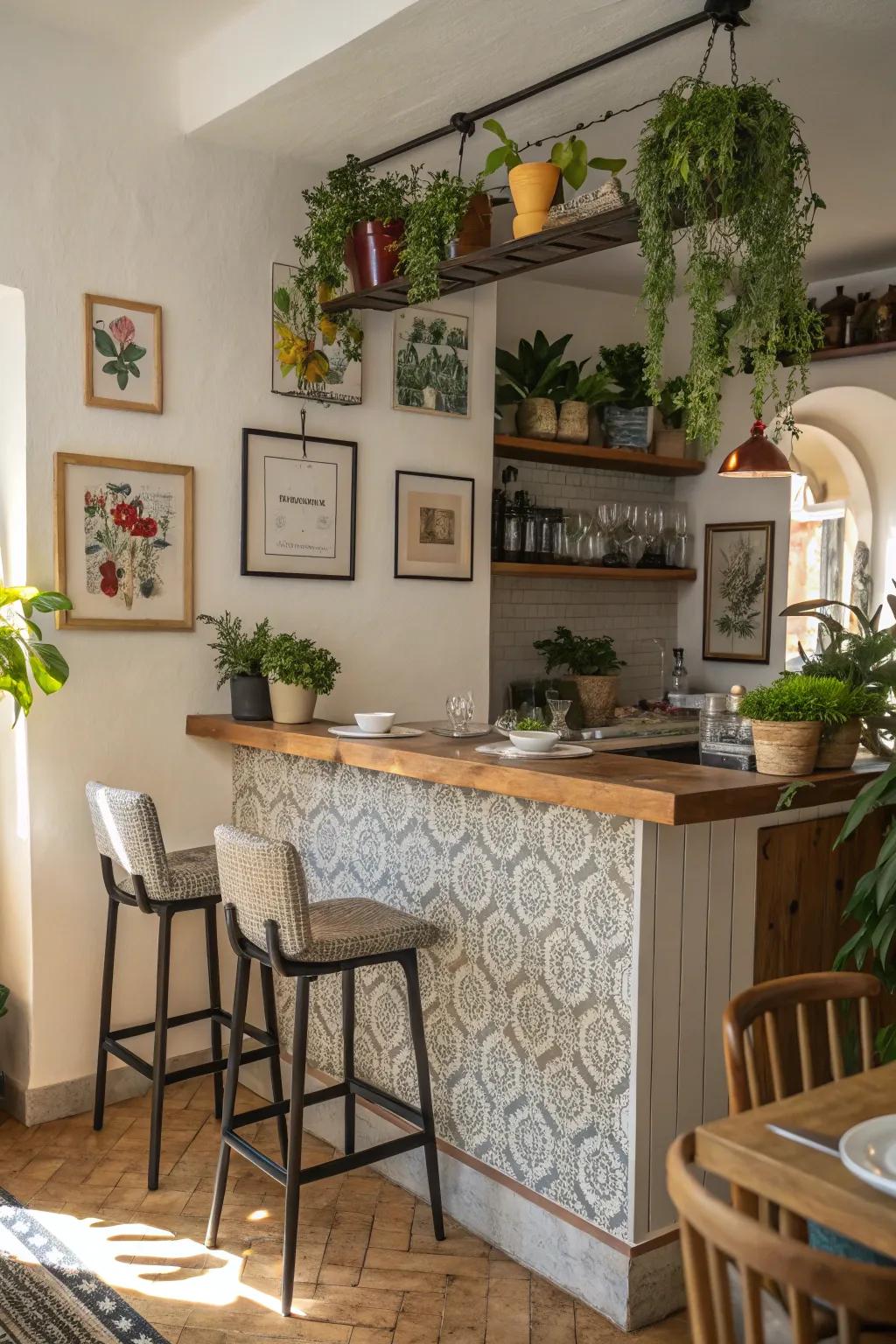Ornamental touches introduce a personal element to kitchen bars.