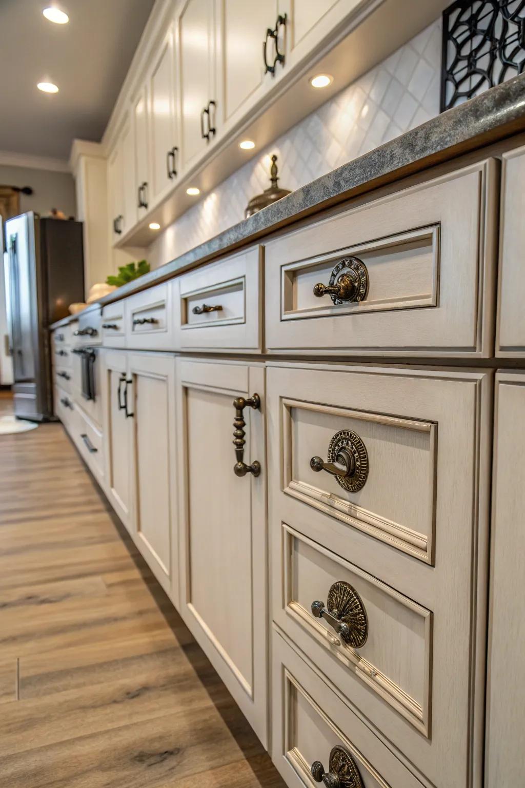 Custom shapes add a unique and personal touch to kitchen cabinets.