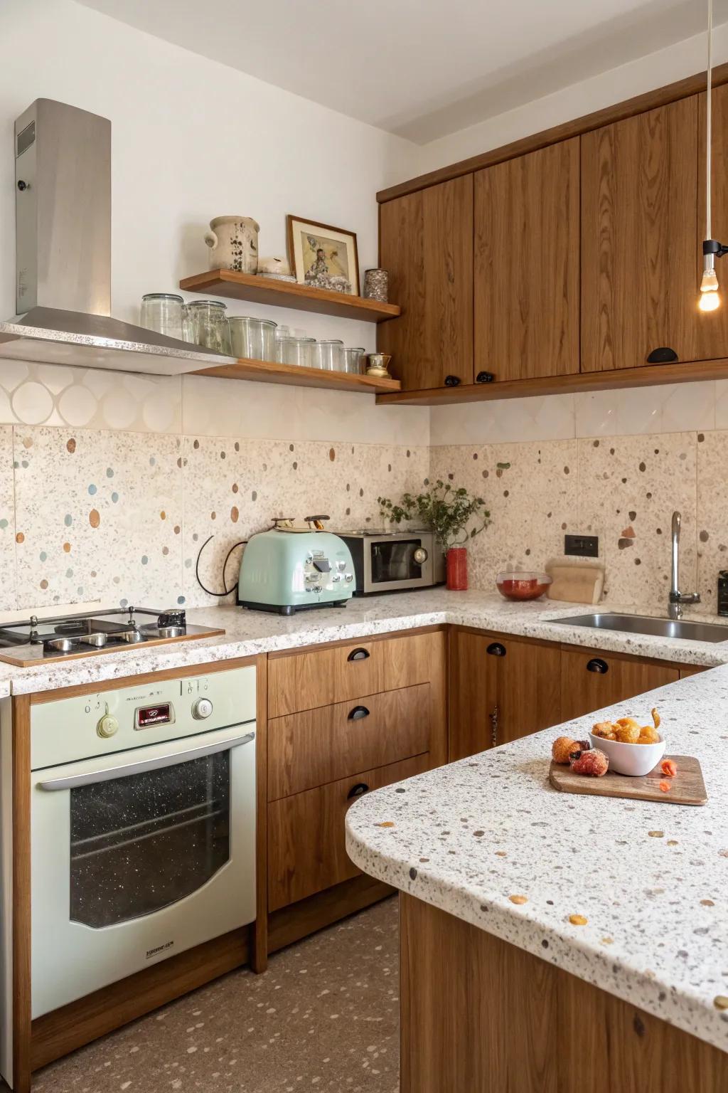 Nostalgic charm featuring speckled elegance.