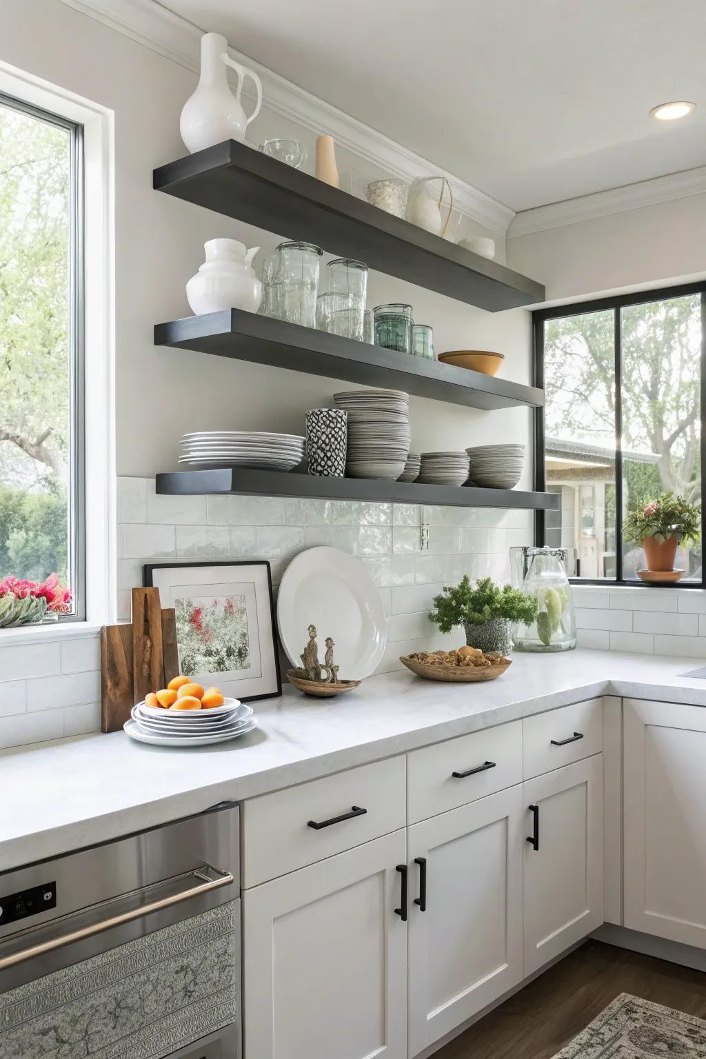 Corner shelves utilize every inch of space.