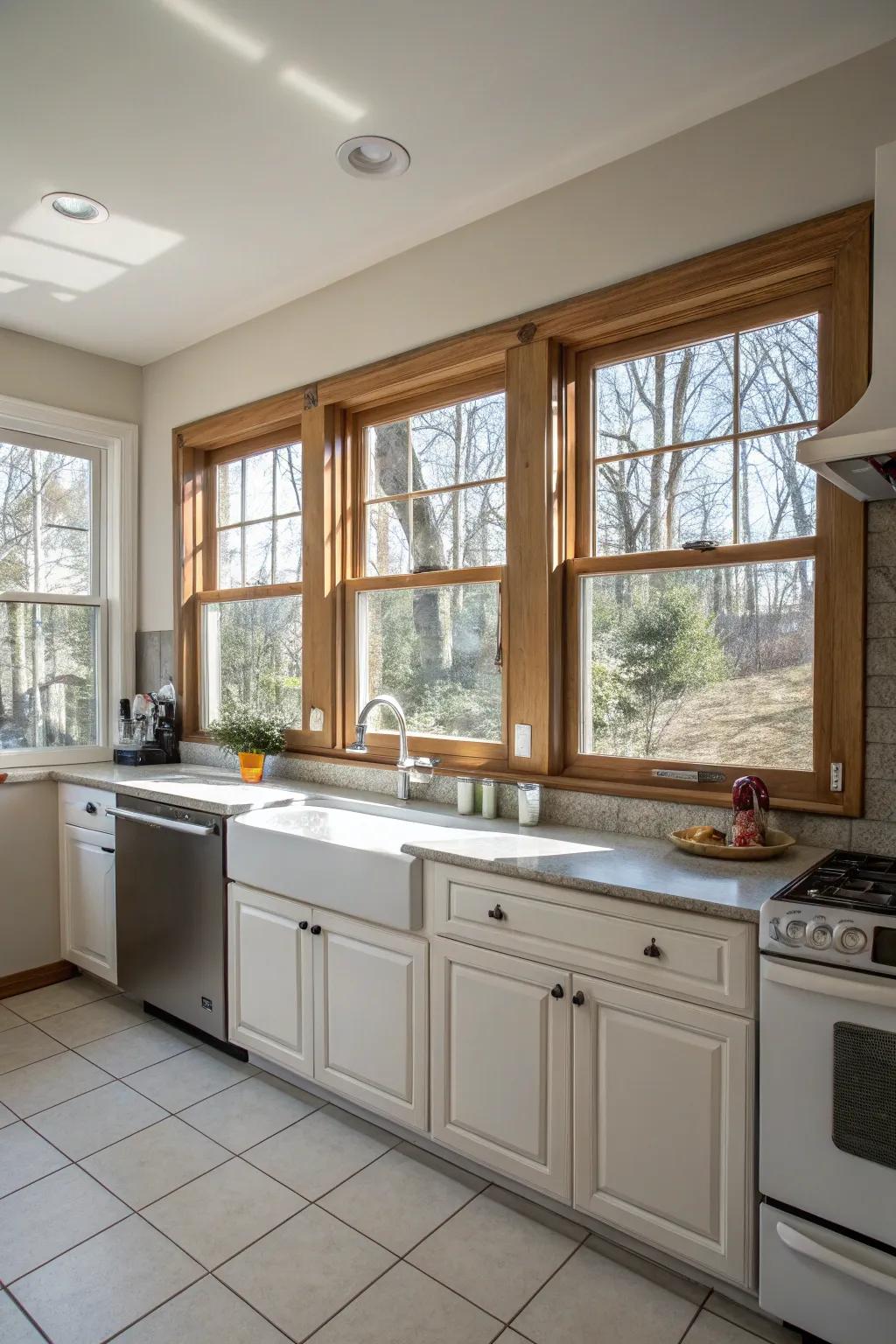 A kitchen featuring adaptable dual-slide windows.