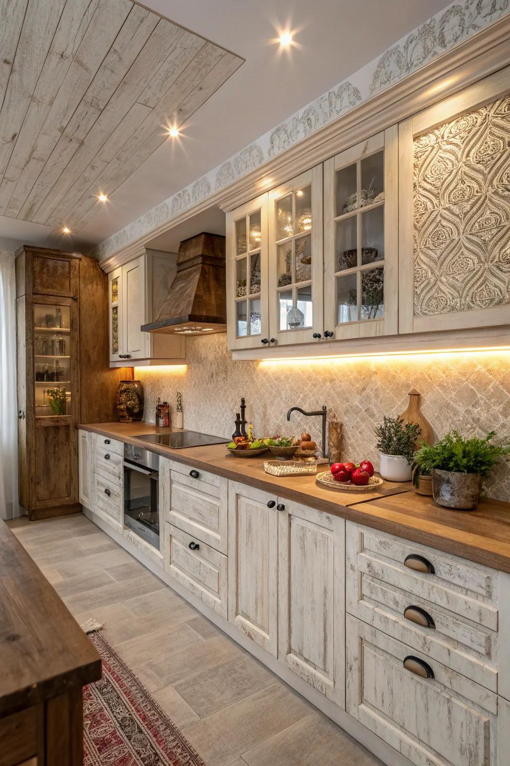 Textured finishes boosting the sensory experience within the kitchen.