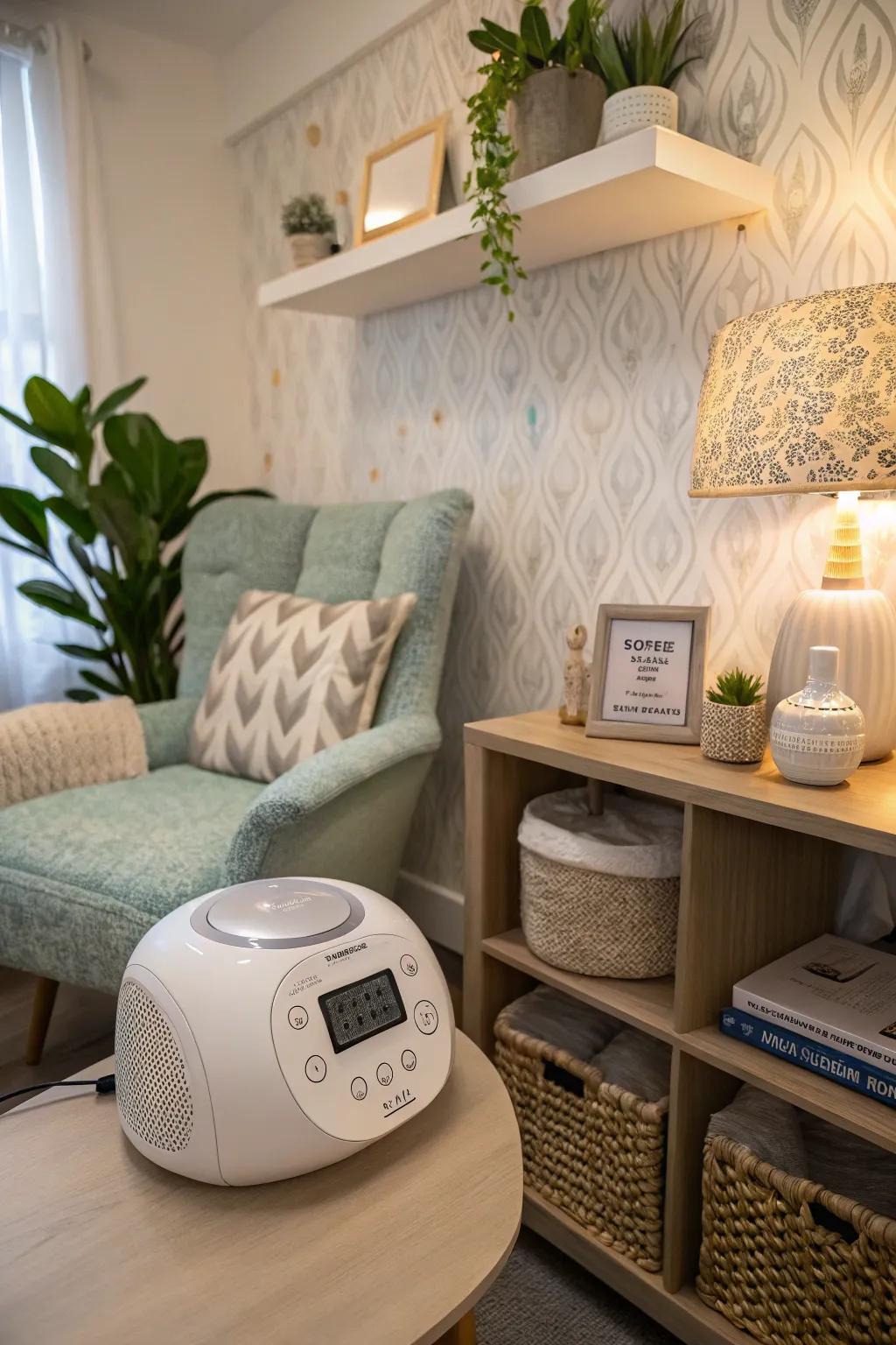 A noise machine enhances relaxation and peace.