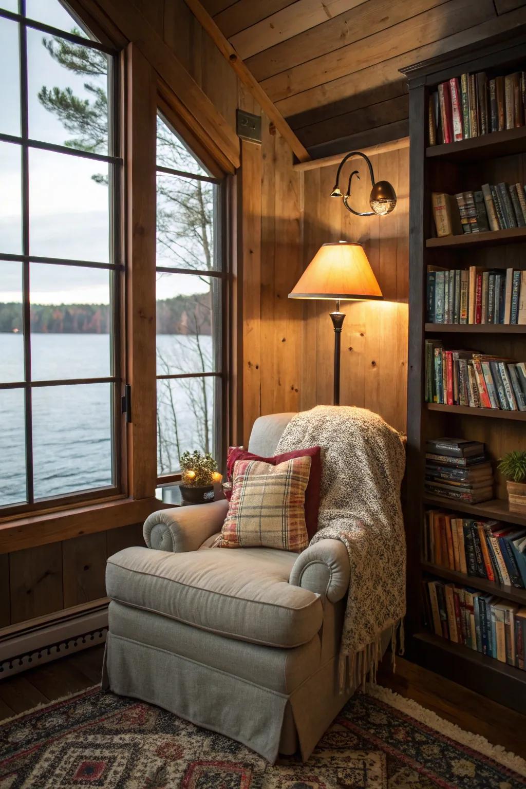 A snug reading spot is ideal for unwinding.
