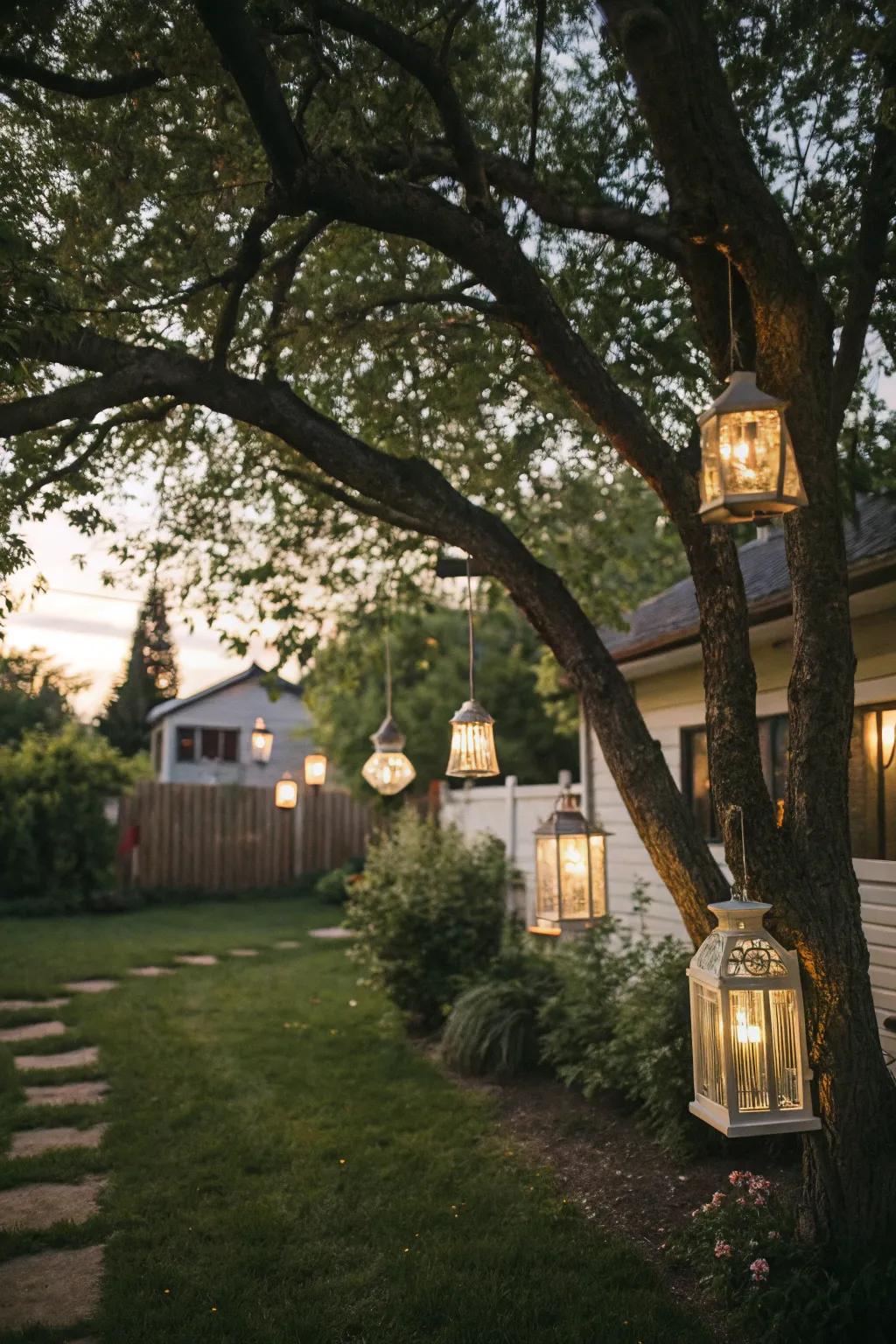 Fashion a dramatic open-air layout using dangling lanterns.