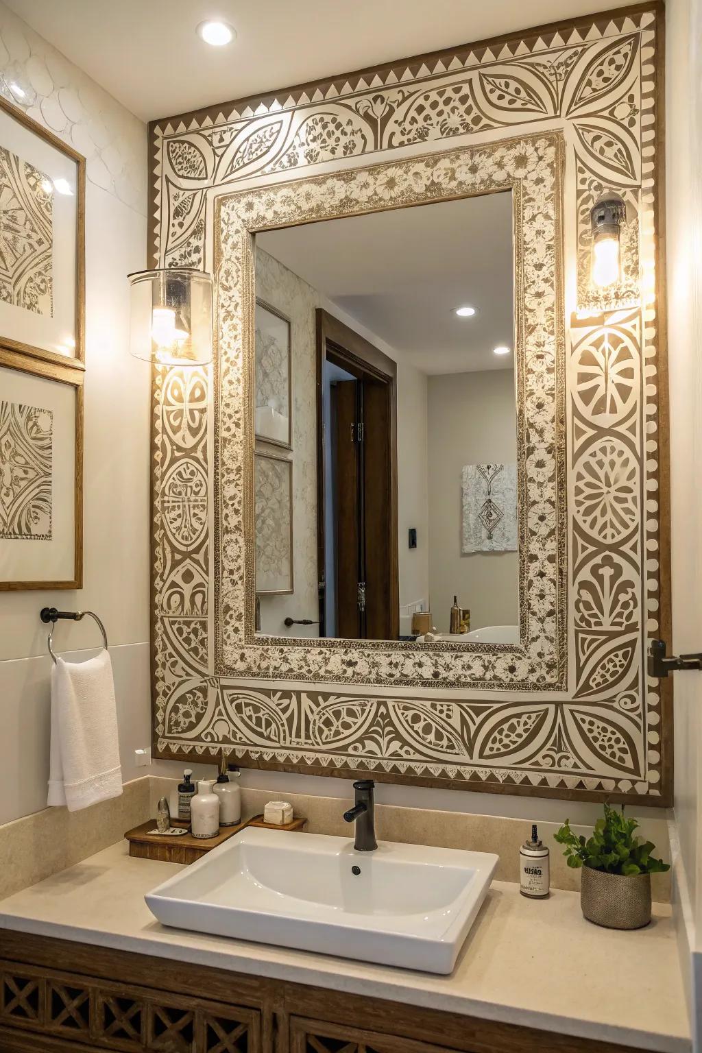 Cutout printing appends a personal, artistic touch to bathroom mirrors.