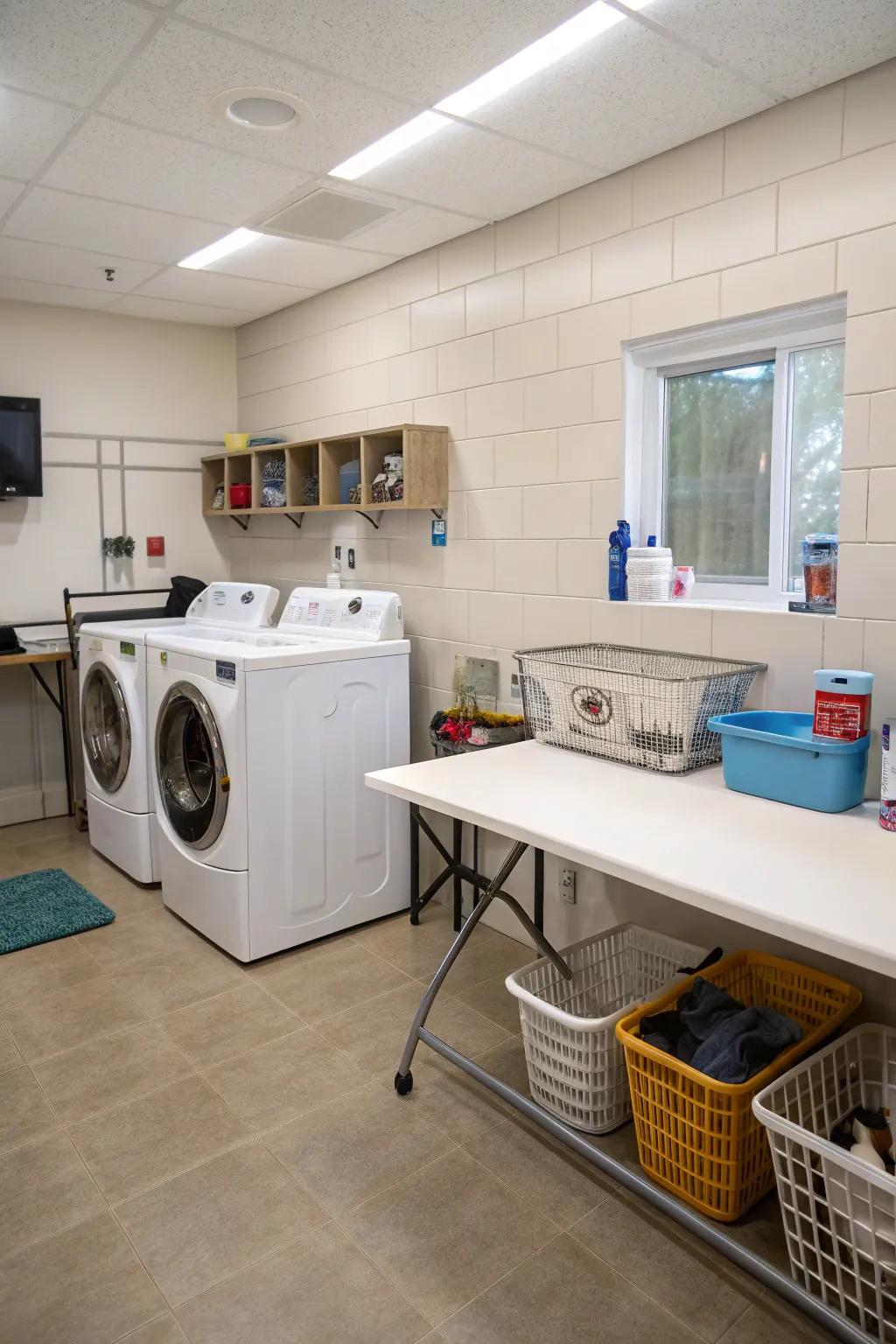 Pet-friendly zone in a multi-functional laundry room.