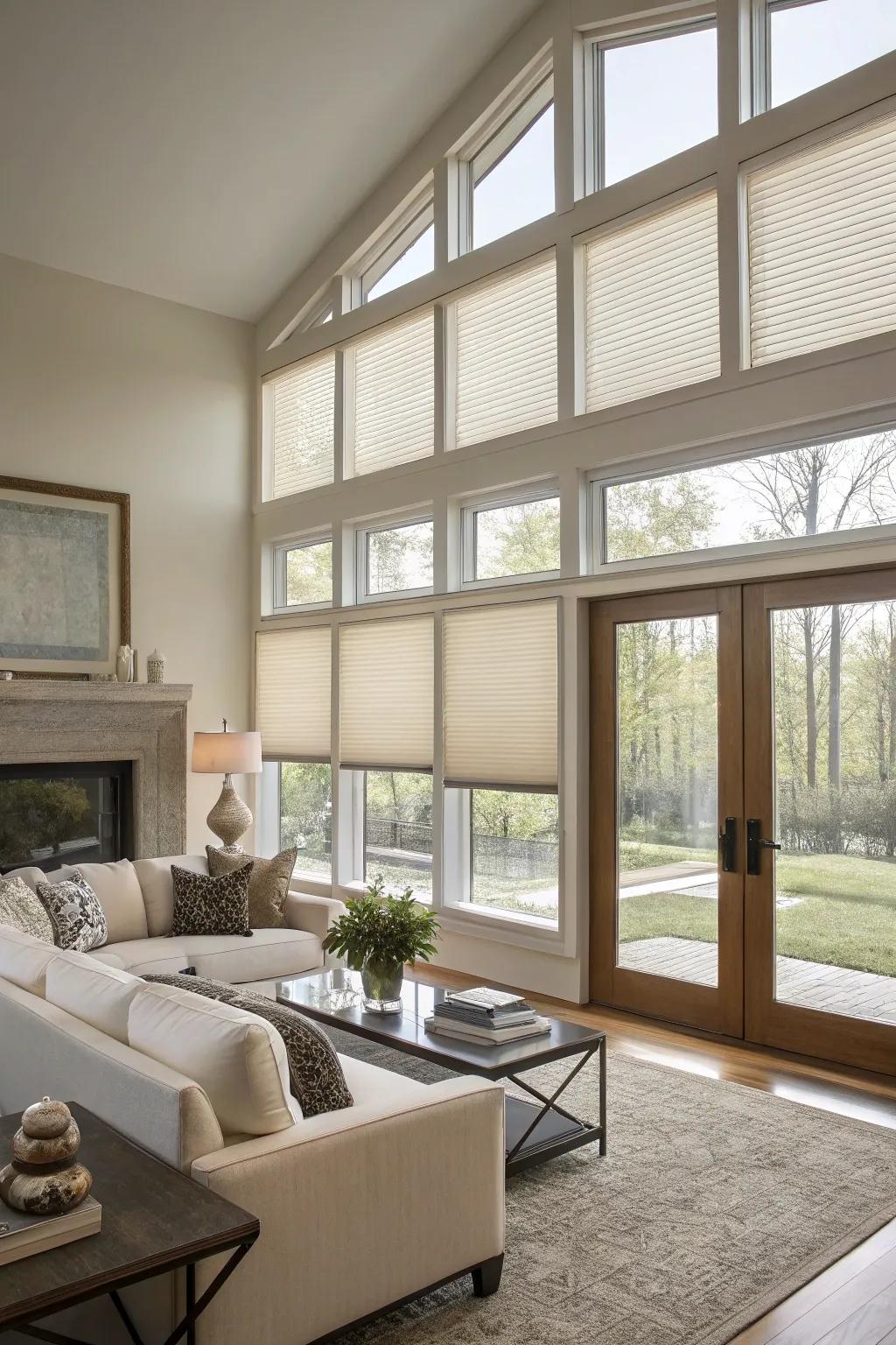 Integrated opening blinds dispensing a fluid and contemporary aesthetic.