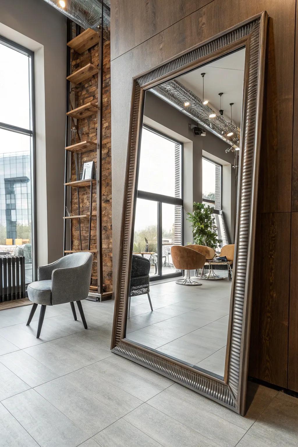 A low-placed mirror offers a unique and stylish design element.