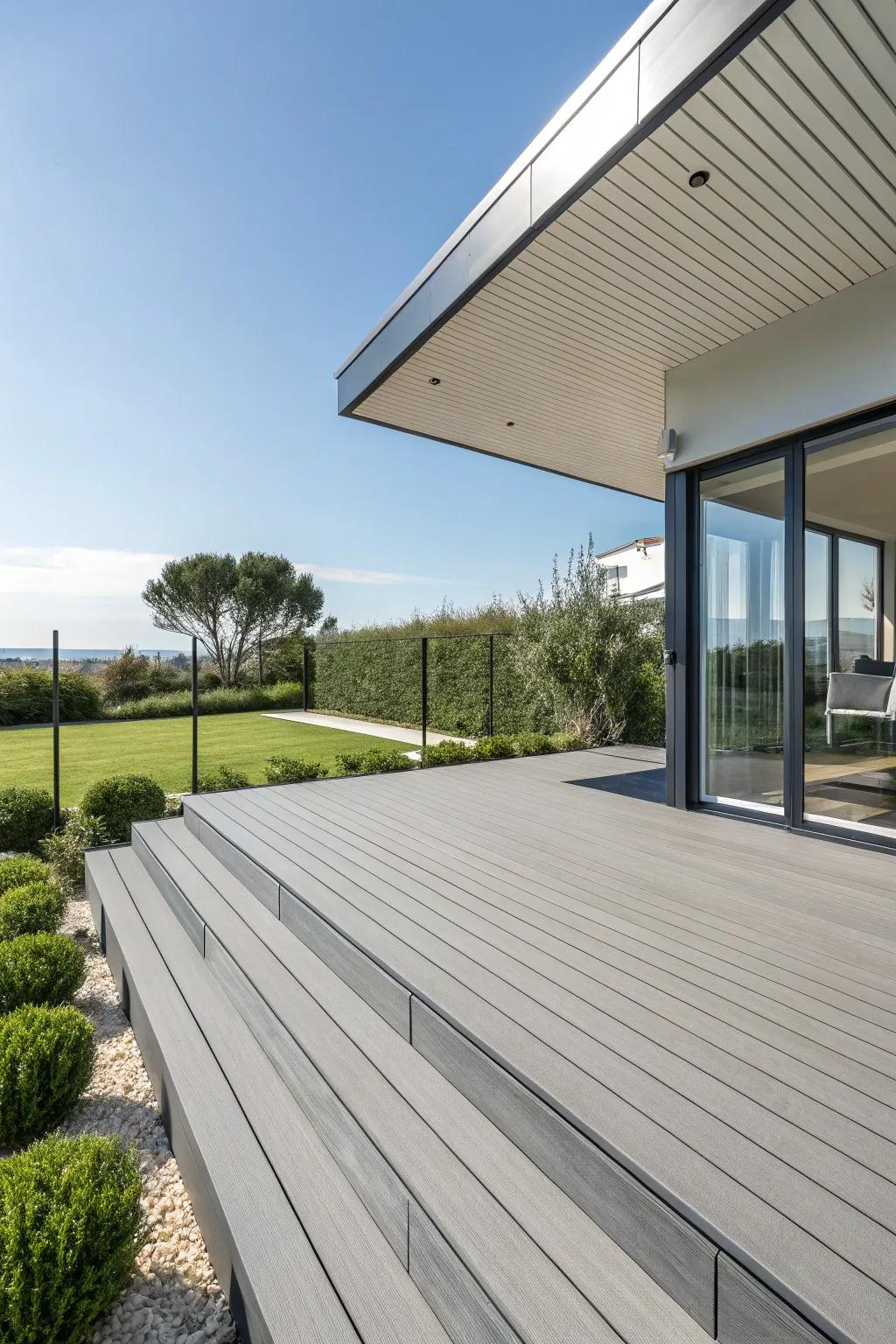 Combined decking skirting appends a polished, modern touch to this outdoor area.