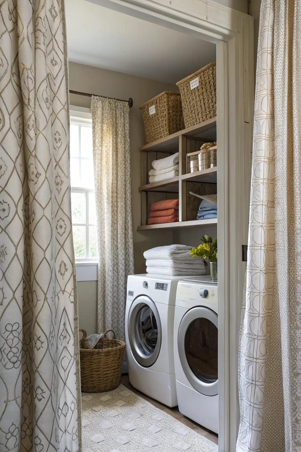 Textured drapes can add depth and interest to your laundry zone.
