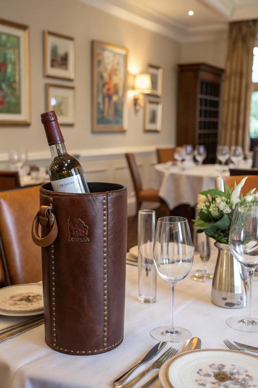 Leather racks enhance your wine display.