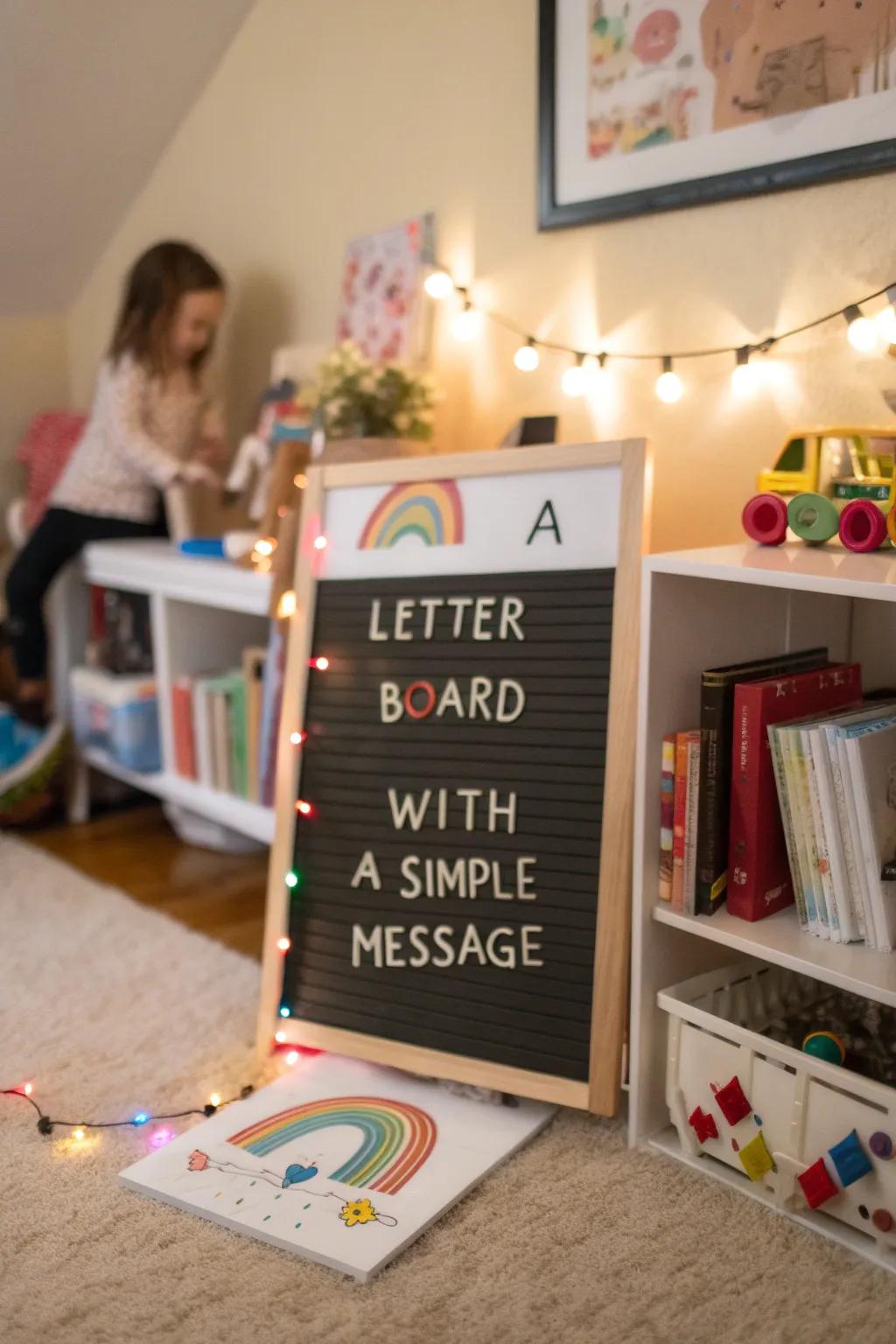 Celebrating the creativity of little ones with a dedicated letter board.