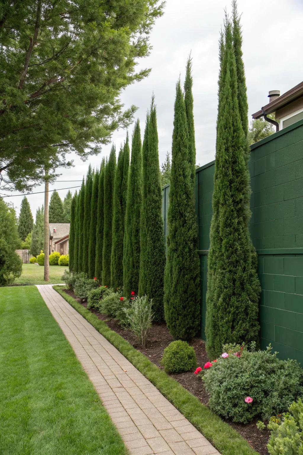 Relish tranquility using Evergreen Sentinel trees as a natural sound shield.